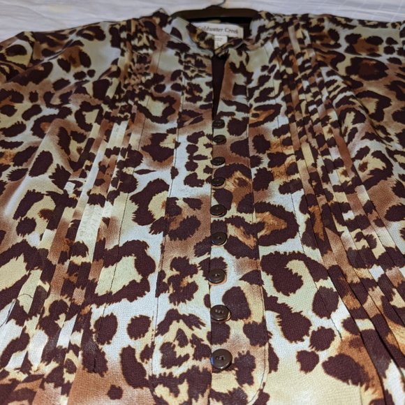 Coldwater Creek Leopard Print Button Top Lined Flowy Peasant Style Popover - Picture 5 of 9